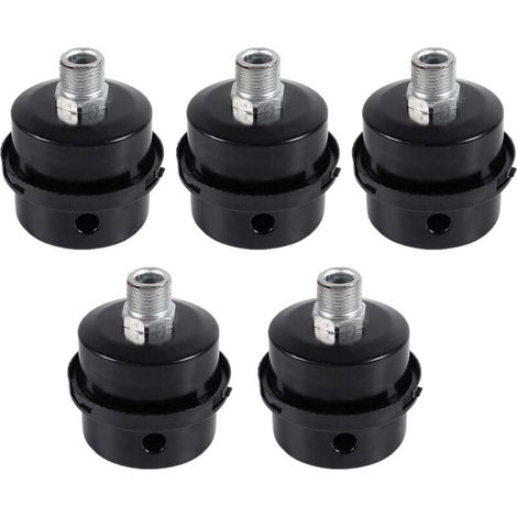 Luftkompressor-Schalldämpferfilter, 5 Stück Außengewinde, Metallgehäuse, schwarzer Metall-Schalldämpferfilter für Luftkompressor (16 mm) - Crezuo (1/3)