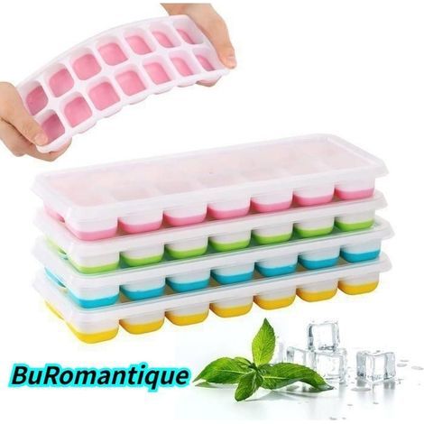Eiswürfelformen (rosa, grün, blau, gelb) – Nicht spezifiziert – 4er-Pack – Silikon – Leicht zu lösen – Deckel (1/5)