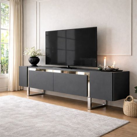 TV-Möbel Anthrazit Yildiz 180x50x30 - Silberner Rahmen