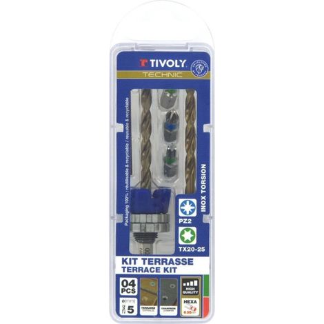 Kit Terrasse Mèche et Fraise HSS 2 en 1 Bois Métal Diam 4mm + 1 Foret HSS + 3 Embouts Inox