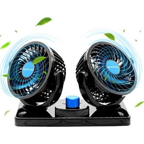 12V Ventilateur de Refroidissement de Voiture électrique 360 ° Rotatif Double têtes Ventilateur de Circulation d'air Rotation Manuelle 2 Vitesses. (Prises Allume-Cigare Balck-3) (Noire)