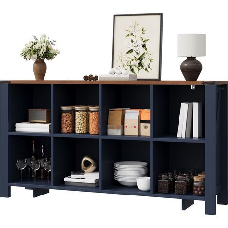 Aufbewahrungsregal mit 8 Offenen Fächern, Modernes Design für Wohnzimmer und Küche, aus MDF, 140 x 34 x 75 cm, Blau (1/5)
