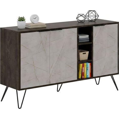 Credenza Arlene, Madia 4 Ripiani, 7 Vani, 3 Ante, 142x36x83h cm Beige