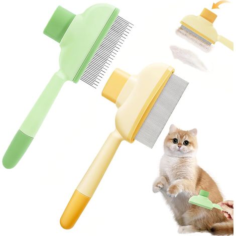 2 Pièces Brosse pour Chat et Chien, Peigne Autonettoyant avec Bouton, Accessoire Toilettage Poils Longs (1/5)