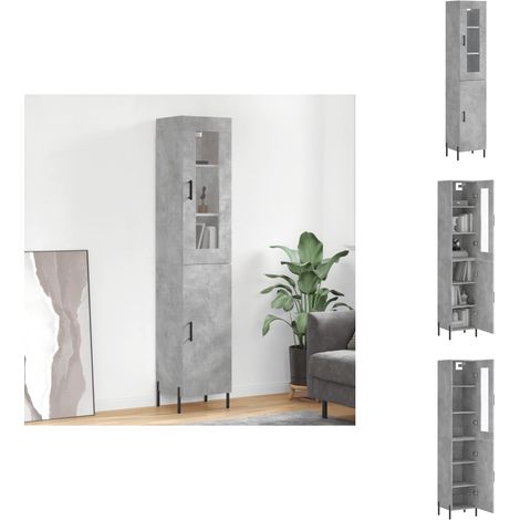 Buffet haut Gris béton 34,5x34x180 cm Bois d'ingénierie - Buffet Design Moderne - Meuble Rangement Gris - Armoire Haute - Buffet Bas Prix - Mobilier Salon (1/5)