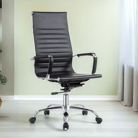 Silla de oficina CR552H en pvc negro con base cromada