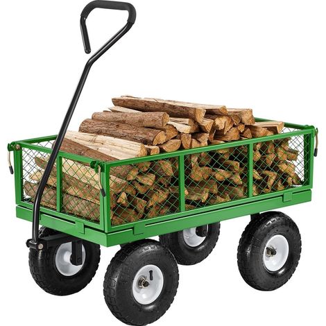 Chariot de jardin métallique de 680 lbs avec roues,wagon robuste,côtés amovibles en maille,pneus de 10 pouces et poignée rotative à 180 degrés (1/5)