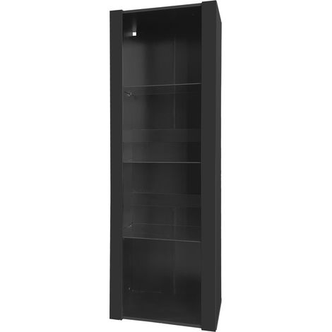Vetrina alta nera lucida con illuminazione LED, 3 ripiani in vetro, 55 x 38 x 166 cm (1/5)