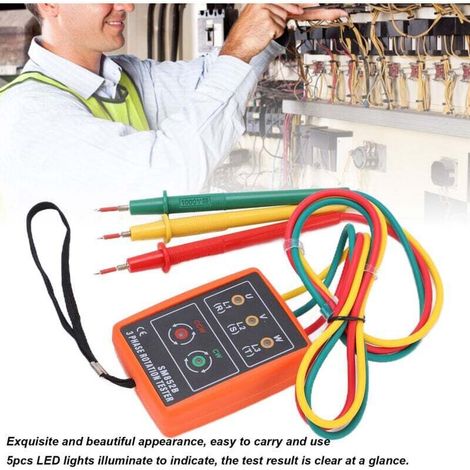 Three-phase sequence meter 60 V–600 V AC, phase rotation tester, detector with LED indicator, circuit breaker detector (1/4)