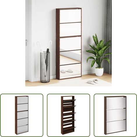 Schuhregal - Schuhschrank mit Spiegel 5 Fächer Braun Eiche 63x17x169,5 cm (1/5)