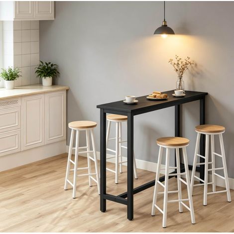 Bartisch 140x40x100 cm schwarz aus MDF und Metall mit verstellbaren Füßen (1/5)
