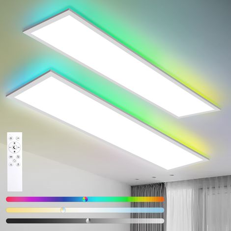 Oraymin – Pack de 2 Dalle LED 120x30cm avec Télécommande - Panneau LED Plafonnier 40W 4400LM - Rétroéclairage RGB Dimmable avec Télécommande - pour Cuisine, Bureau et Salon (1/5)