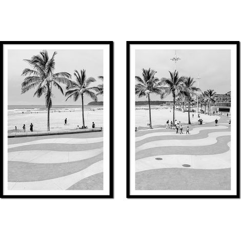 TABLEAU ENCADRÉ 53x73cm Diptyque Ensemble de 2 tableaux Plage de Copacabana Palmiers P2174 (1/3)