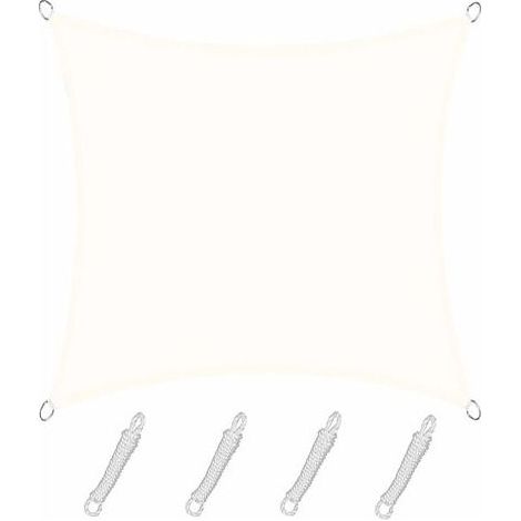 Voile d'ombrage Rectangulaire Carré 4x4m Color Crème,Toile Imperméable Une Protection des Rayons UV à 95%, pour en Plein air, Jardin & terrasse, Piscine (1/5)