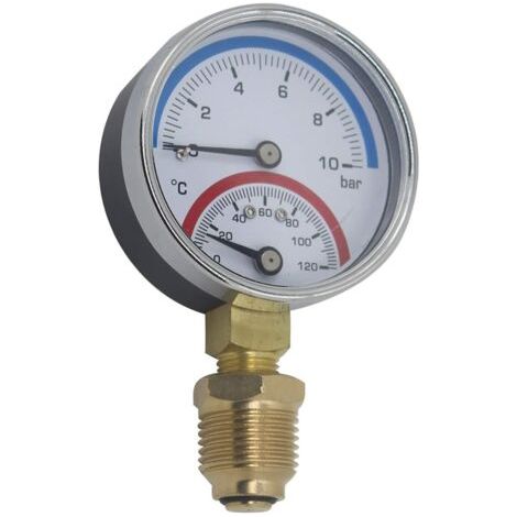 Thermomanomètre 80mm manometre pression temperatura thermometre chaudiere chauffage filetage radial (80mm 0-10bar 1/4") (1/2)