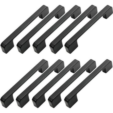 10 schwarze Küchenschrankgriffe aus Zinklegierung, 96 mm, mit Schrauben, für Schreibtische, Schubladen, Schränke und Kommoden. (1/5)