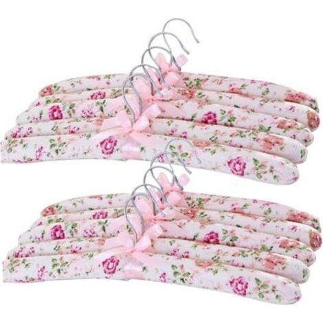 Cintres rembourrés, 10pcs 15 Pouces de Coucher en Satin Floral, cintres rembourrés Non glissants, Pas de Linge de vêtements de Blocs de Chemise (Rouge Rose, Motif aléatoire) (1/5)