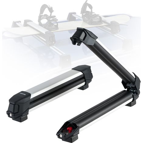VEVOR Portaesquís de Techo, hasta 4 Pares de Esquís o 2 Snowboards, 2 Piezas, con Cerradura y Acolchado de Goma, Soporte de Aleación de Aluminio para la Mayoría de Barras Transversales, Negro (1/5)