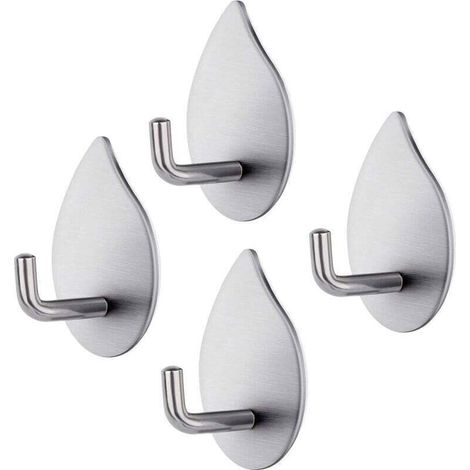 Ulisem Adhesive Hook, 4 Pieces Self-Adhesive Hook 304 Stainless Steel Wall Hook Waterproof Durable Towel Rack Bathroom 3kg Capacity Wall Hook for Bedroom Kitchen Bathroom (1/4)