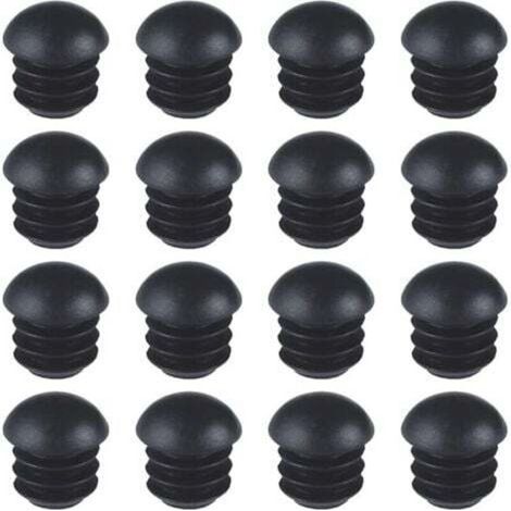 Tapones redondos de plástico (16 mm) (negros), 16 unidades, tapones redondos para tubos de sillas, tapones redondos acanalados en forma de cúpula, adecuados para patas de mesas, sillas y muebles.