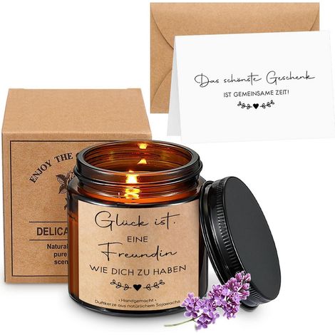 Bougie parfumée en verre avec citation pour petite amie, lavande, cire de soja, coffret cadeau