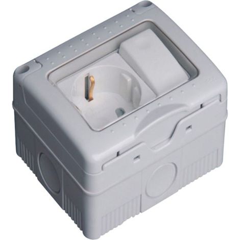 Enchufe 2P + T 16A 250V + Conmutador Estanco Superficie con Tapa de Plástico