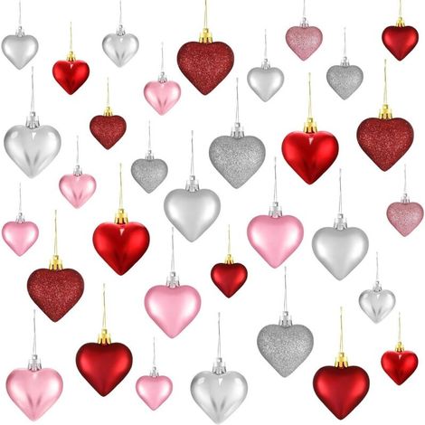 30 herzförmige Valentinstags-Ornamente, 3 verschiedene Farben und Stile, herzförmige Weihnachtskugeln, hängende Herzdekorationen für Geburtstage und Hochzeiten, 2 Größen (1/5)