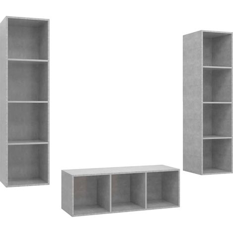 Ensemble de meuble TV 3 pcs, Étagère TV, Meuble de Salon, Gris béton Aggloméré OIB6742E (1/5)