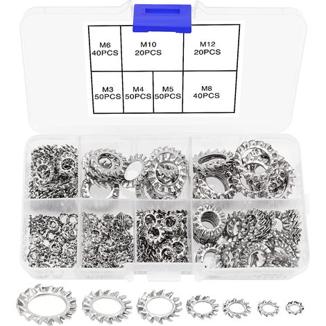 270 Pièces Dent Externe Étoile Rondelles, 7 Tailles M3 à M12 (1/5)