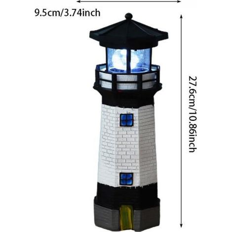 Phare Rotatif - Luminaire Solaire Extérieur - Pour Jardin Pelouse Balcon - En Résine - 1 Pièce (1/5)