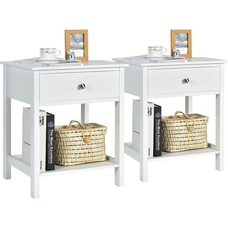 Set of 2 2-Tier Nightstand Modern Sofa Side Table Bedroom End Table w/ Drawer (1/5)