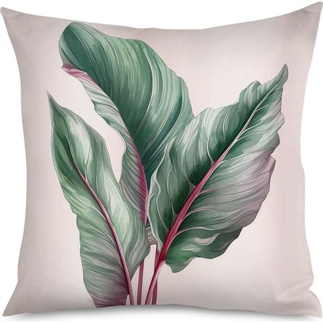 Housse de coussin, Coussin décoratif feuilles de taro, 50x50 cm, tendance (1/5)