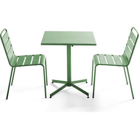 Ensemble table de jardin carrée et 2 chaises métal vert cactus - Palavas
