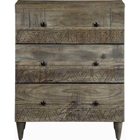Maison La Vie - Buffet Salon Moderne - Meuble de rangement - gris clair 60x33,5x75 cm bois de manguier massif bu4615