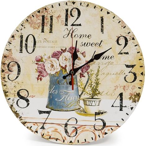 Home 34cm Vintage Horloge Murale Rustique, silencieuse en Bois Cadran Horloge minuteur (Café et Fleur) (1/4)