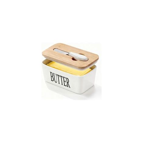 Boîte à beurre en céramique avec couvercle et couteau, boîte de rangement de cuisine de style européen (1/5)