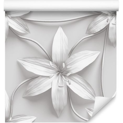 Papel pintado de lirios blancos y negros para salón y dormitorio, 50x1000 cm. (1/5)