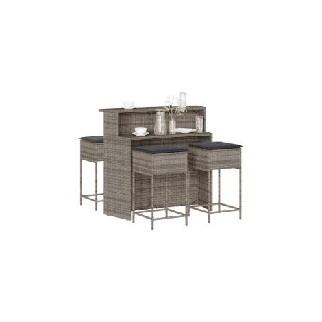 Ensemble de bar de jardin 5 pcs avec coussins gris poly rotin (1/5)