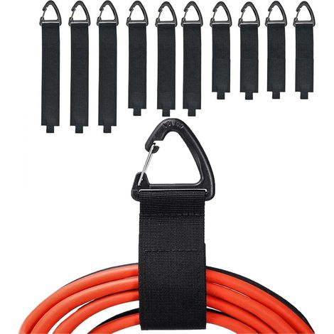 Organisateur de rallonges (lot de 10), support pour rallonges pour garage, sangles de rangement robustes pour câbles, tuyaux et cordes, avec boucle triangulaire pour la suspension (1/5)