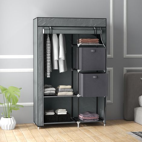 Armario Textil 102x42,5x162,5 Cm Gris Oscuro, Estructura Acero, 1 Barra, 6 Baldas, Funda Cremallera (1/5)