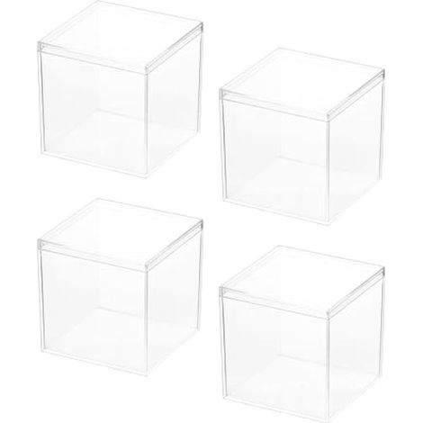 4 pièces boîte de présentation en acrylique, Cubes de rangement, 10 X 10 X 10 cm, boîte transparente avec couvercle, pour ranger des bonbons, des accessoires pour cheveux, des jouets (1/5)