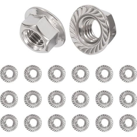 Écrous à Bride M6 Écrou Frein en Acier Inoxydable Écrou de Blocage Hexagonal avec Dentelée Conforme à Norme DIN 6923 20 Pièces (1/5)