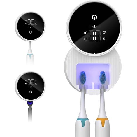 Désinfectant et support de brosse à dents UV, désinfectant mural avec fonction de stérilisation et de séchage, écran intelligent LED, couvercle auto-inductif, support de brosse à dents rechargeable (1/5)