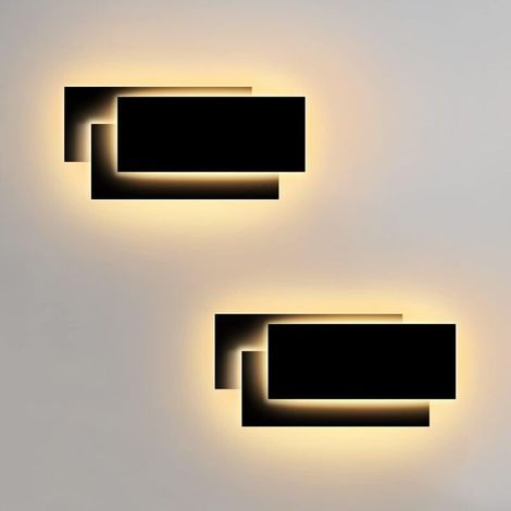 2 pack 24W LED Appliques Murales Interieur Noir Simple Design Murale Applique pour Couloir Escalier Salon Chambre ( Lumière Blanc chaud ) (1/4)