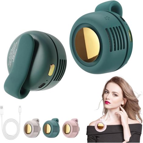 Mini ventilateur électrique portable et silencieux sans pales, 3 vitesses, ventilateur de cou mains libres, idéal pour l'extérieur, les voyages et le bureau (vert)-AquaForge