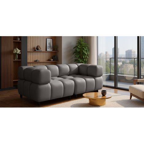 Sofa Designersofa FLOW 2-Sitzer in Stoff Bluvel Dunkelgrau