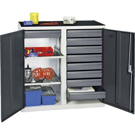 Stumpf Armoire à outils et matériaux Série 3000 gris clair / gris anthracite 9 tiroirs 100 mm + 2 étagères extractibles 3002971