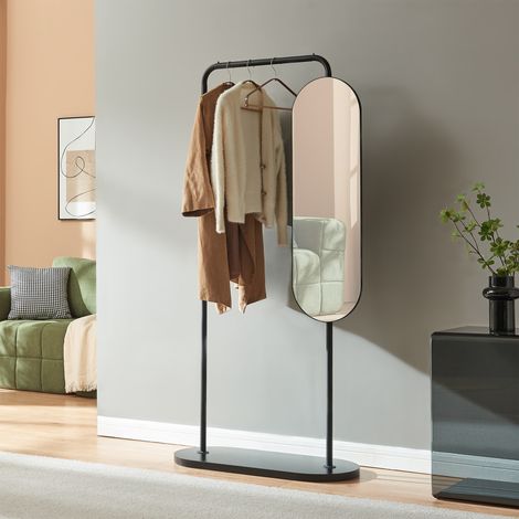 Stand Appendiabiti Vamn con Specchio Girevole 167 x 80 x 35 cm - Nero [en.casa]