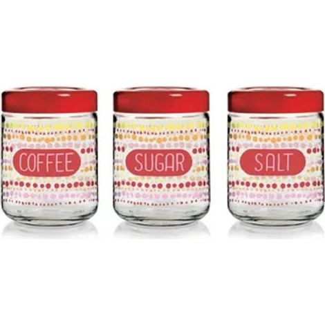 TRADE SHOP - Set 3 Pz Tris Barattoli Da Cucina In Vetro Look Sale Zucchero Caffè Da 800 Cc -
