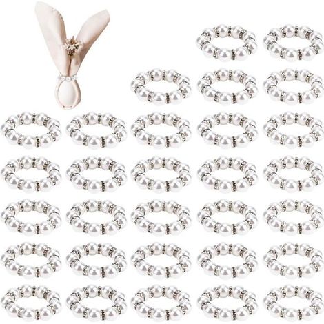 Anelli portatovaglioli con perle e strass, 30 pezzi - Decorazione per la tavola per matrimoni e feste (1/5)